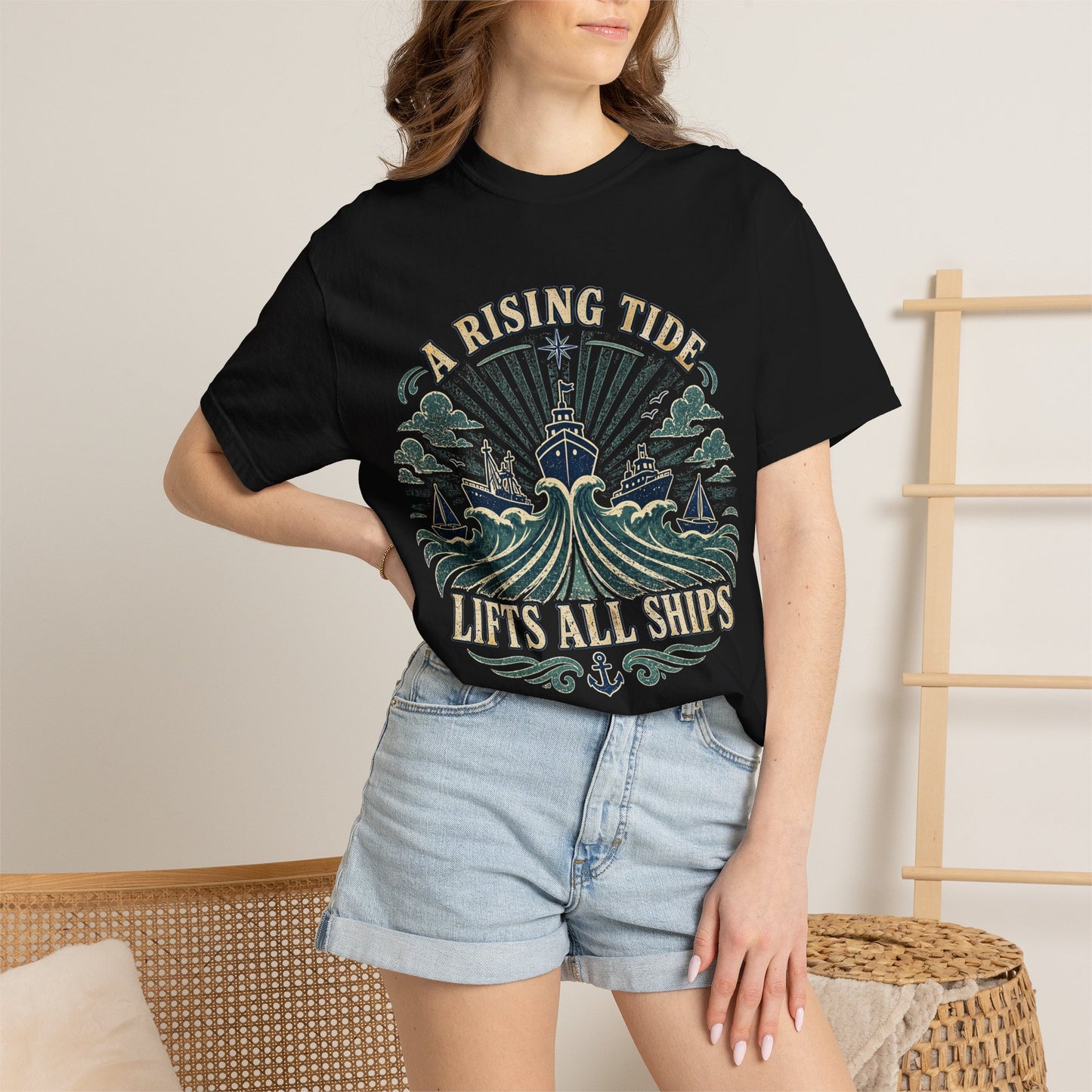 T-Shirt — "A Rising Tide Lifts All Ships" Nautical Graphic Tee