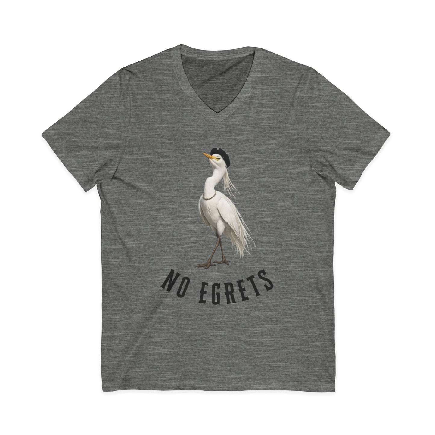 No Egrets V-Neck Tee — Funny Egret Pun Shirt