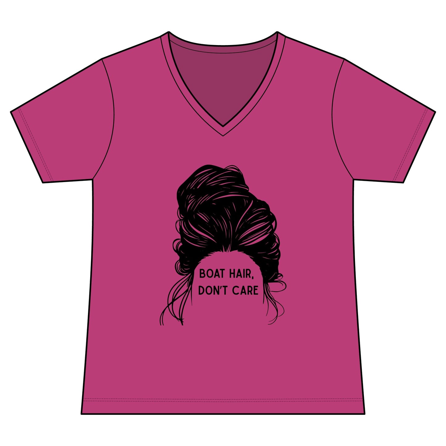 Women's Graphic V‑Neck Tee "Boat Hair, Don't Care"