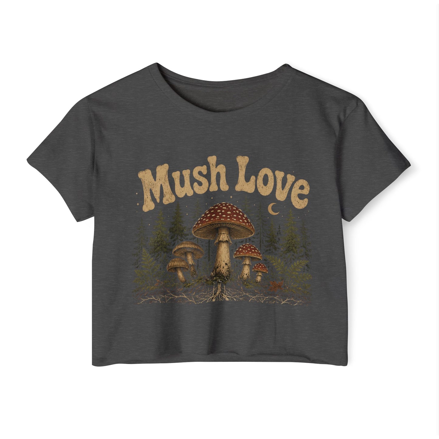 Mush Love Crop Top - Mushroom Graphic Tee for Women