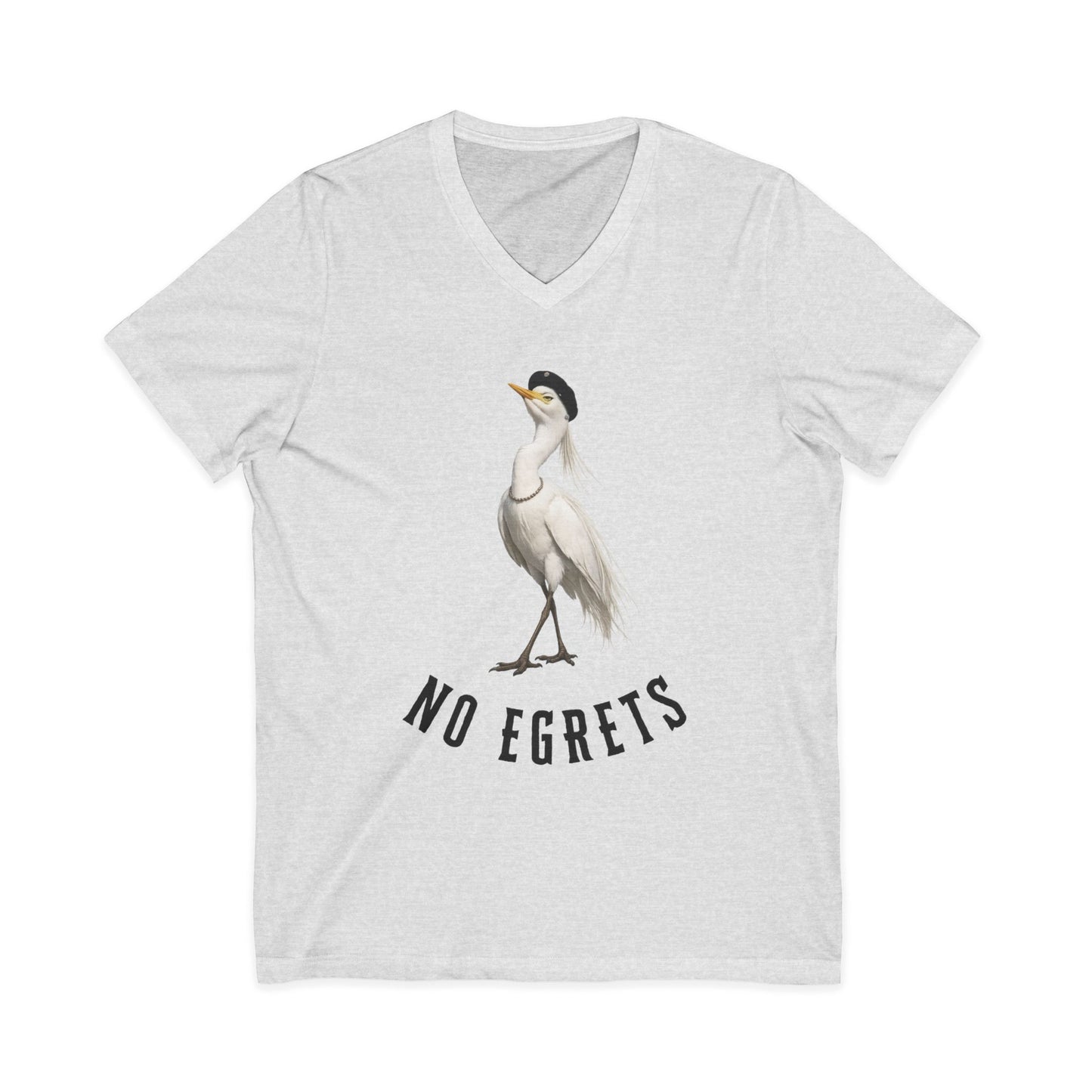 No Egrets V-Neck Tee — Funny Egret Pun Shirt