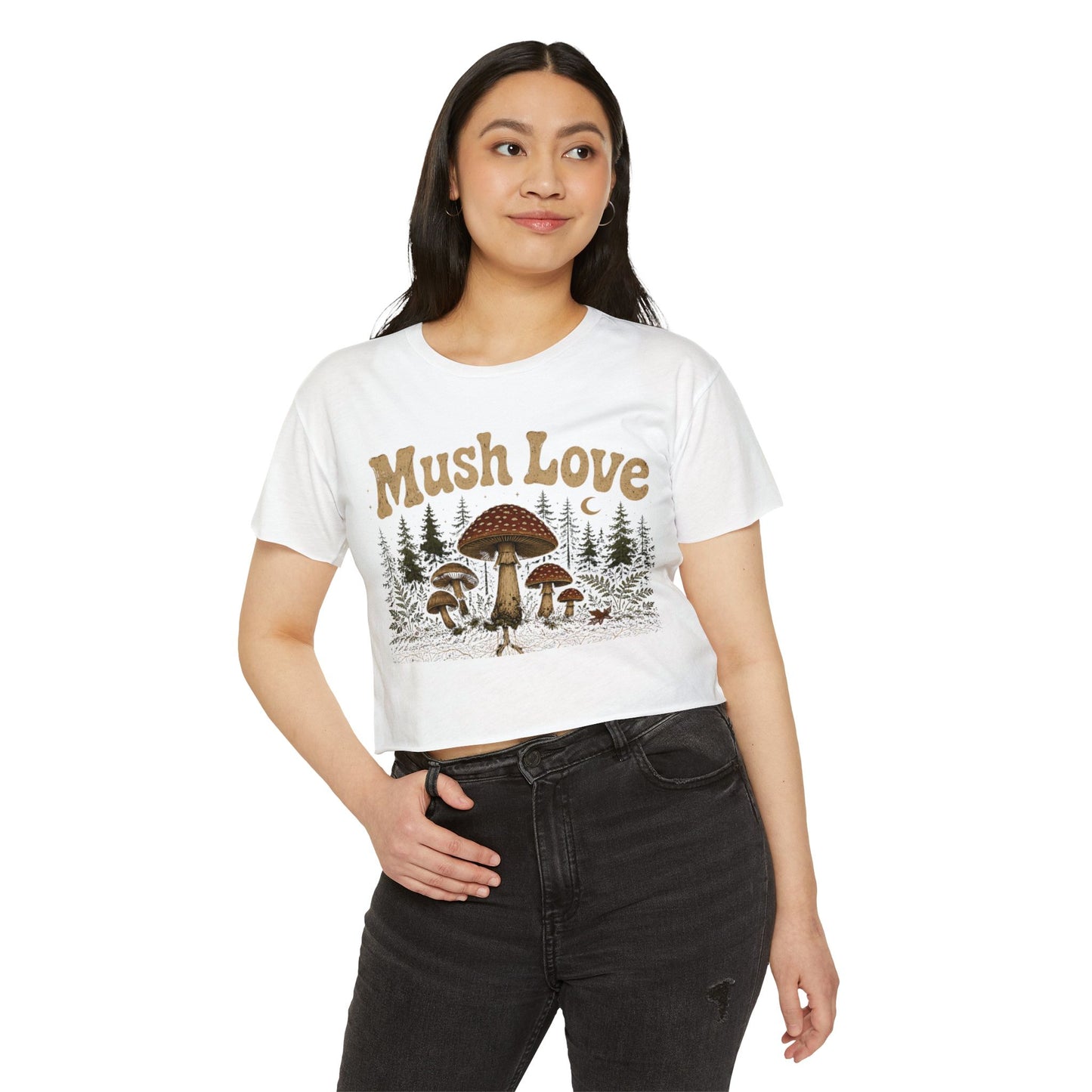 Mush Love Crop Top - Mushroom Graphic Tee for Women