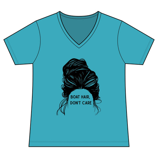 Women's Graphic V‑Neck Tee  "Boat Hair, Don't Care"