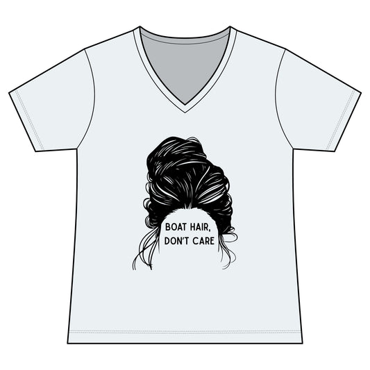 Women's Graphic V‑Neck Tee  "Boat Hair, Don't Care"