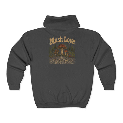 Mush Love Zip Hoodie - Mycelium Forest Full‑Zip Sweatshirt