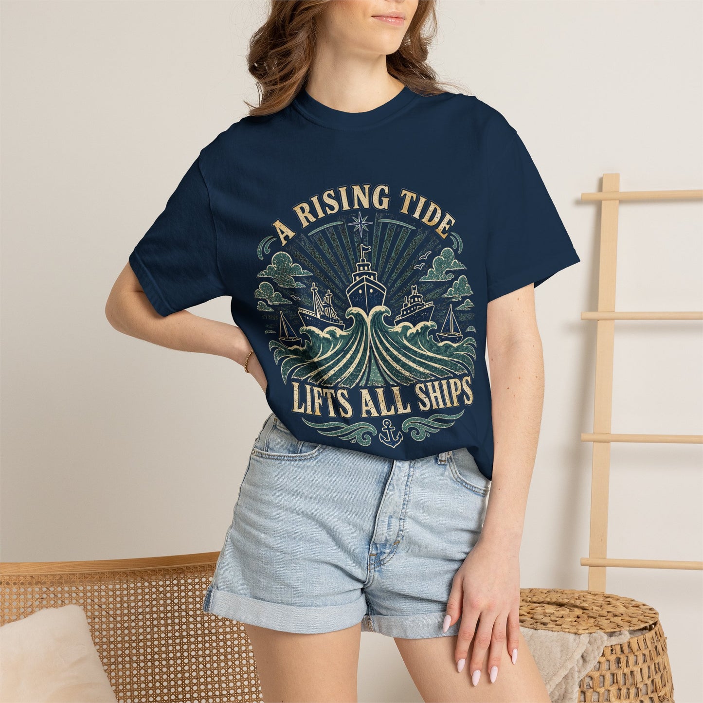 T-Shirt — "A Rising Tide Lifts All Ships" Nautical Graphic Tee