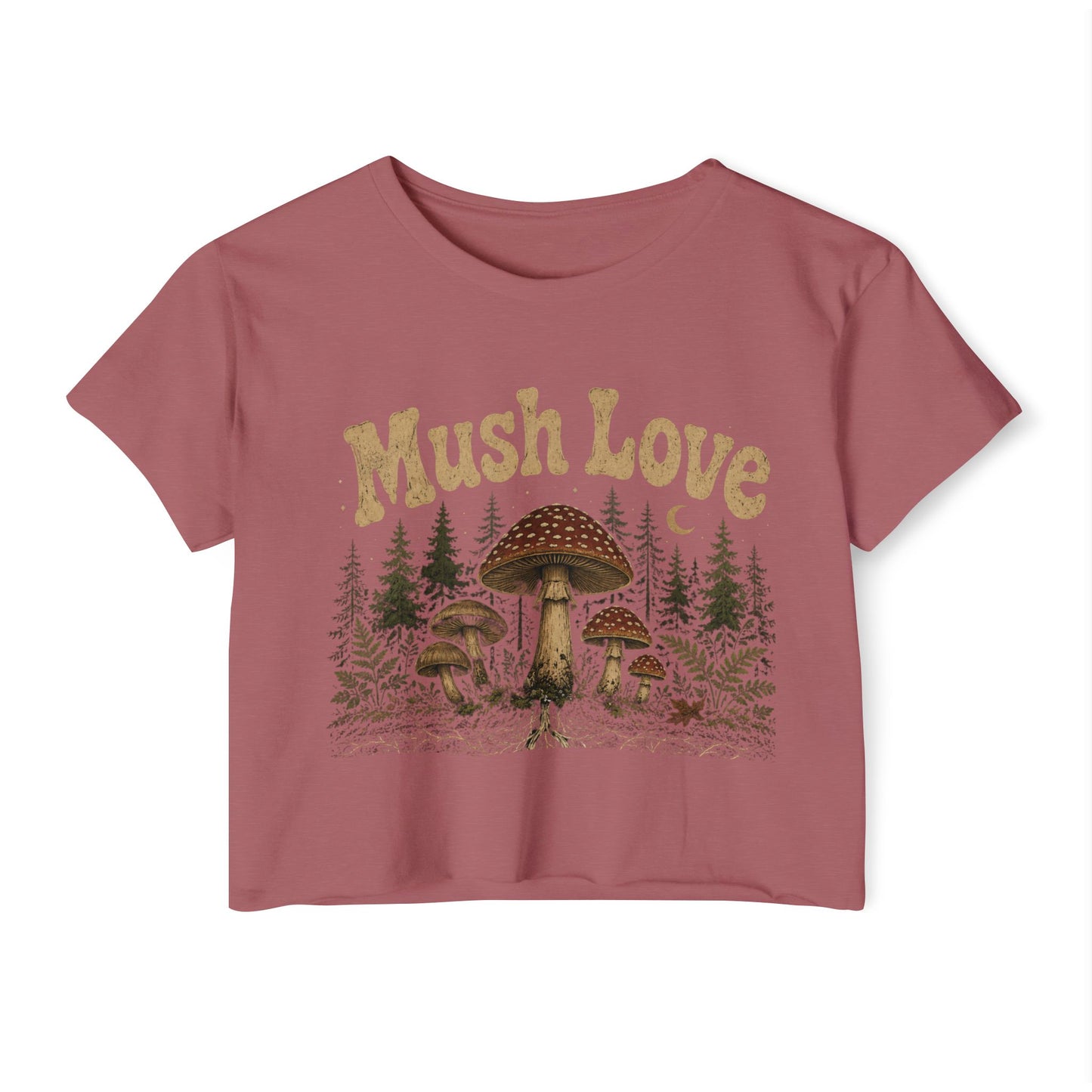 Mush Love Crop Top - Mushroom Graphic Tee for Women