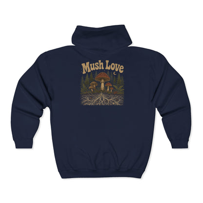 Mush Love Zip Hoodie - Mycelium Forest Full‑Zip Sweatshirt