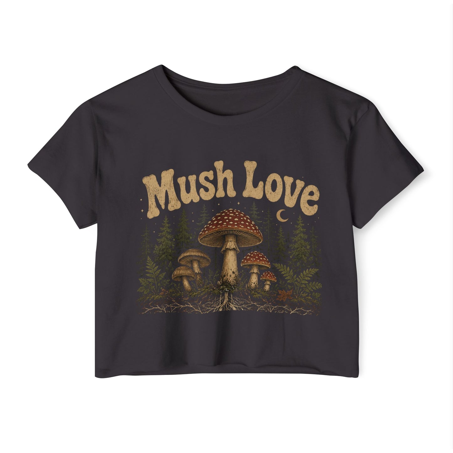 Mush Love Crop Top - Mushroom Graphic Tee for Women