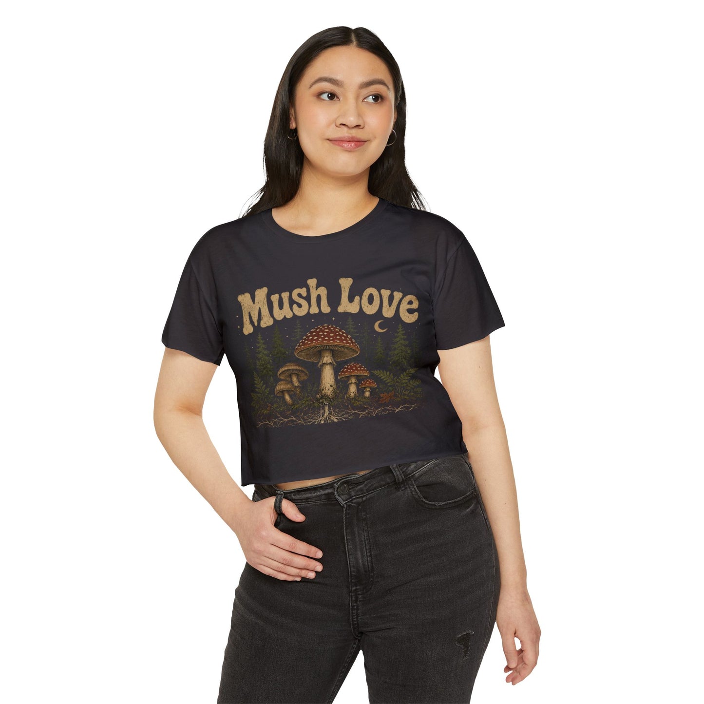 Mush Love Crop Top - Mushroom Graphic Tee for Women