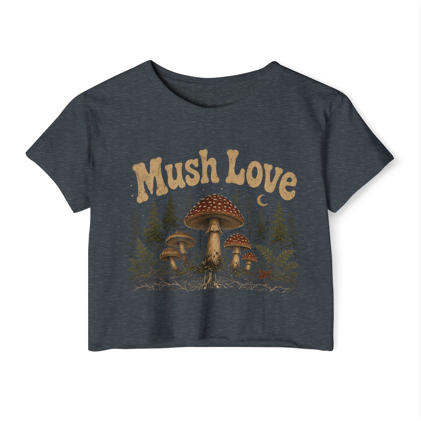 Mush Love Crop Top - Mushroom Graphic Tee for Women