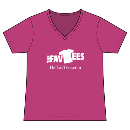 Women's V-Neck Tee - TheFavTees Logo & QR Code