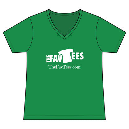 Women's V-Neck Tee - TheFavTees Logo & QR Code