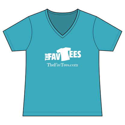 Women's V-Neck Tee - TheFavTees Logo & QR Code