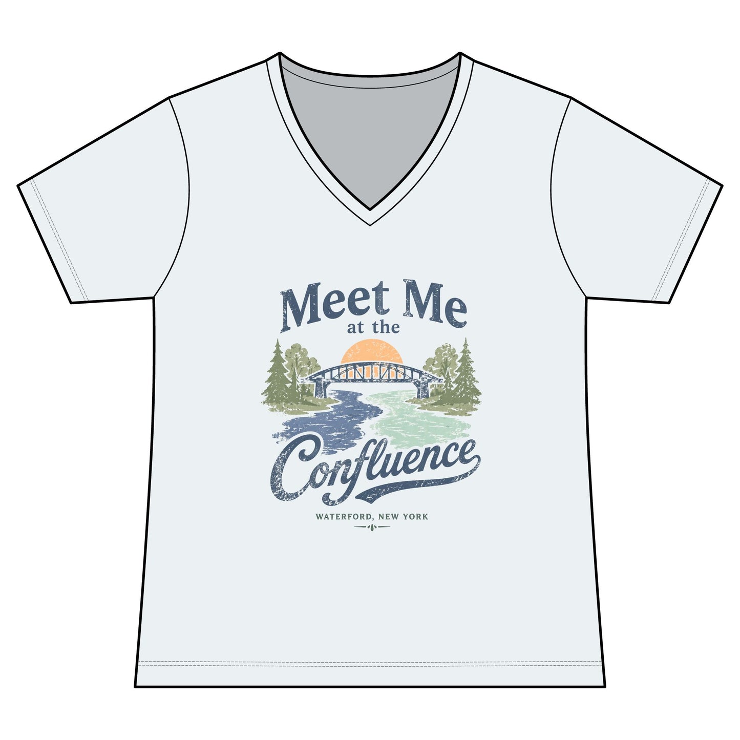 Women's Graphic V‑Neck Tee — "Meet Me at the Confluence"