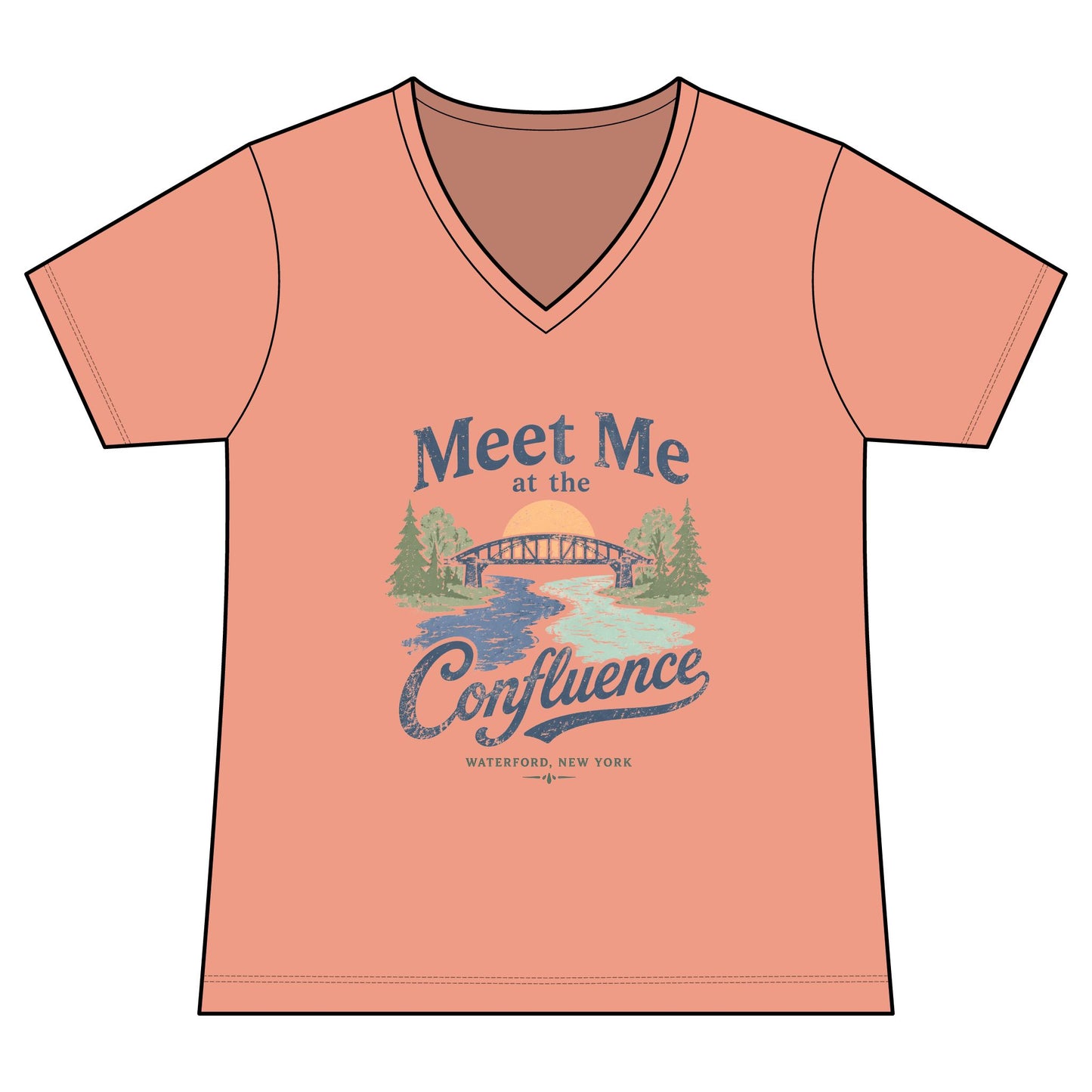 Women's Graphic V‑Neck Tee — "Meet Me at the Confluence"
