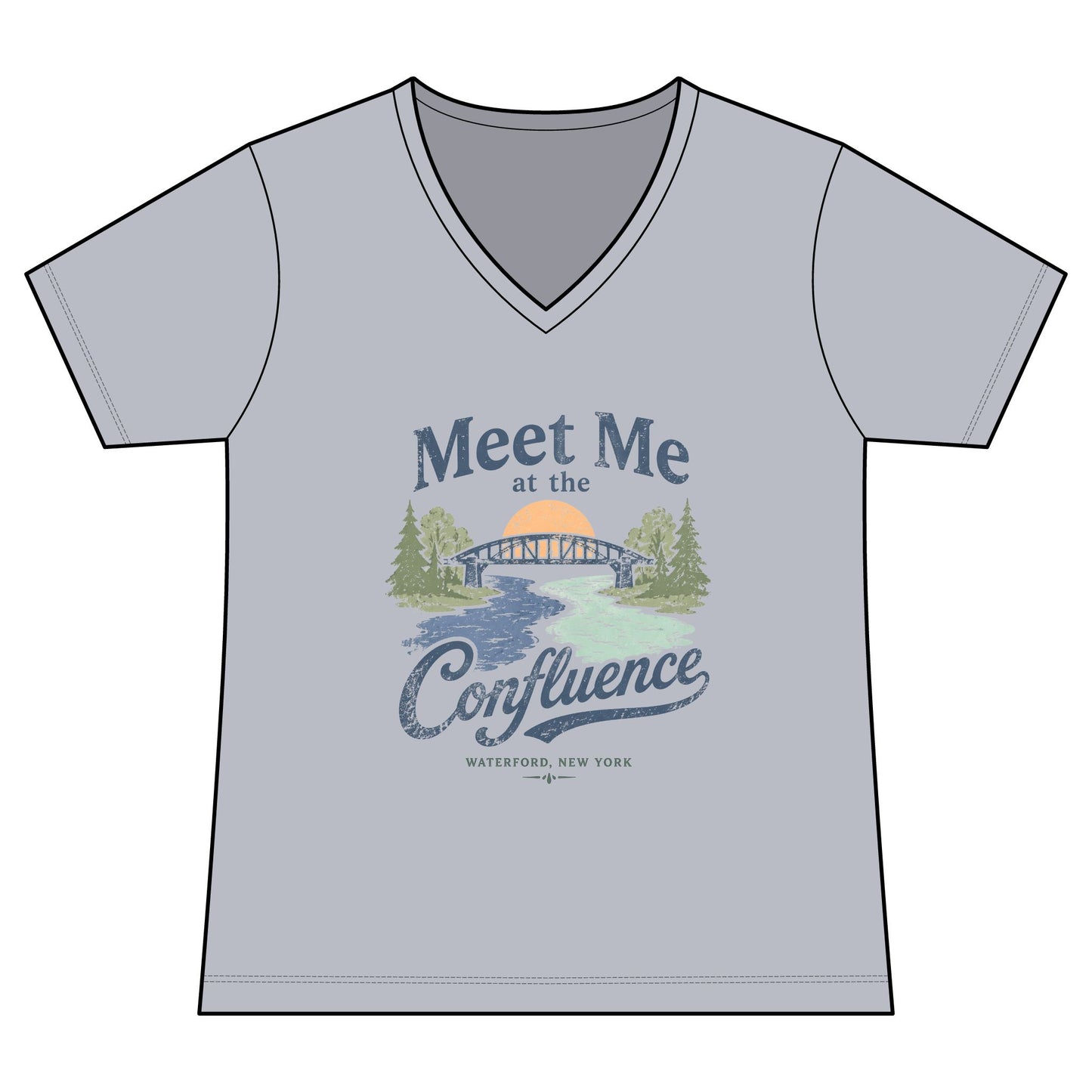 Women's Graphic V‑Neck Tee — "Meet Me at the Confluence"