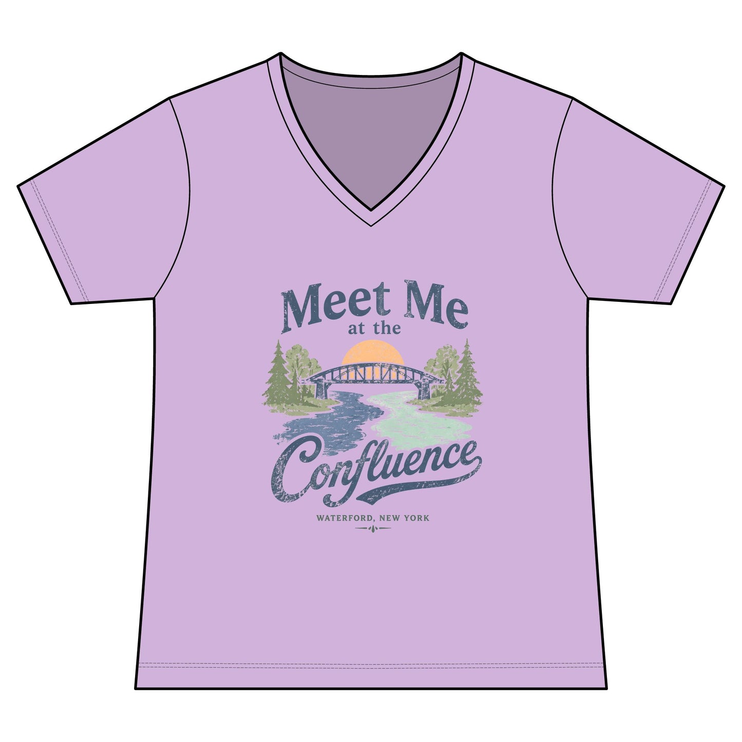 Women's Graphic V‑Neck Tee — "Meet Me at the Confluence"
