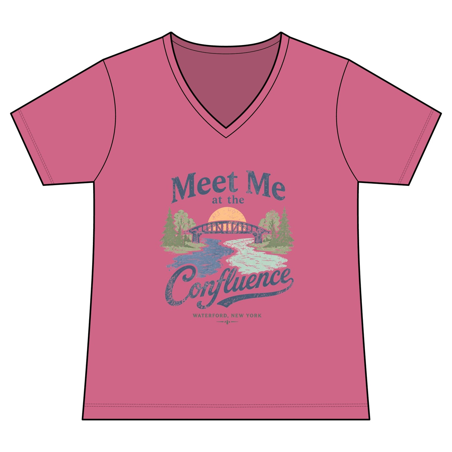 Women's Graphic V‑Neck Tee — "Meet Me at the Confluence"