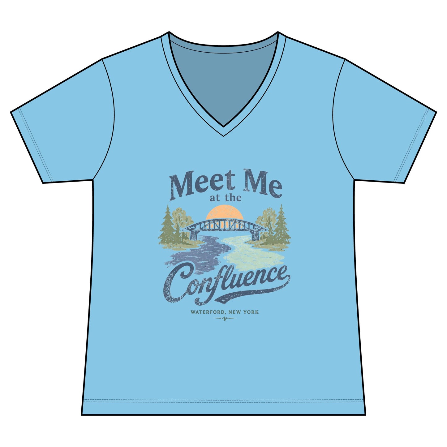 Women's Graphic V‑Neck Tee — "Meet Me at the Confluence"
