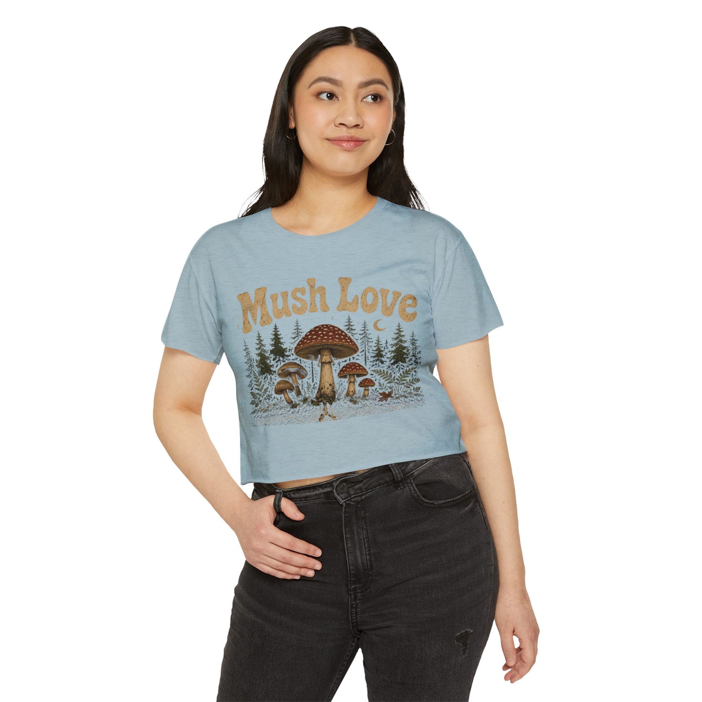Mush Love Crop Top - Mushroom Graphic Tee for Women