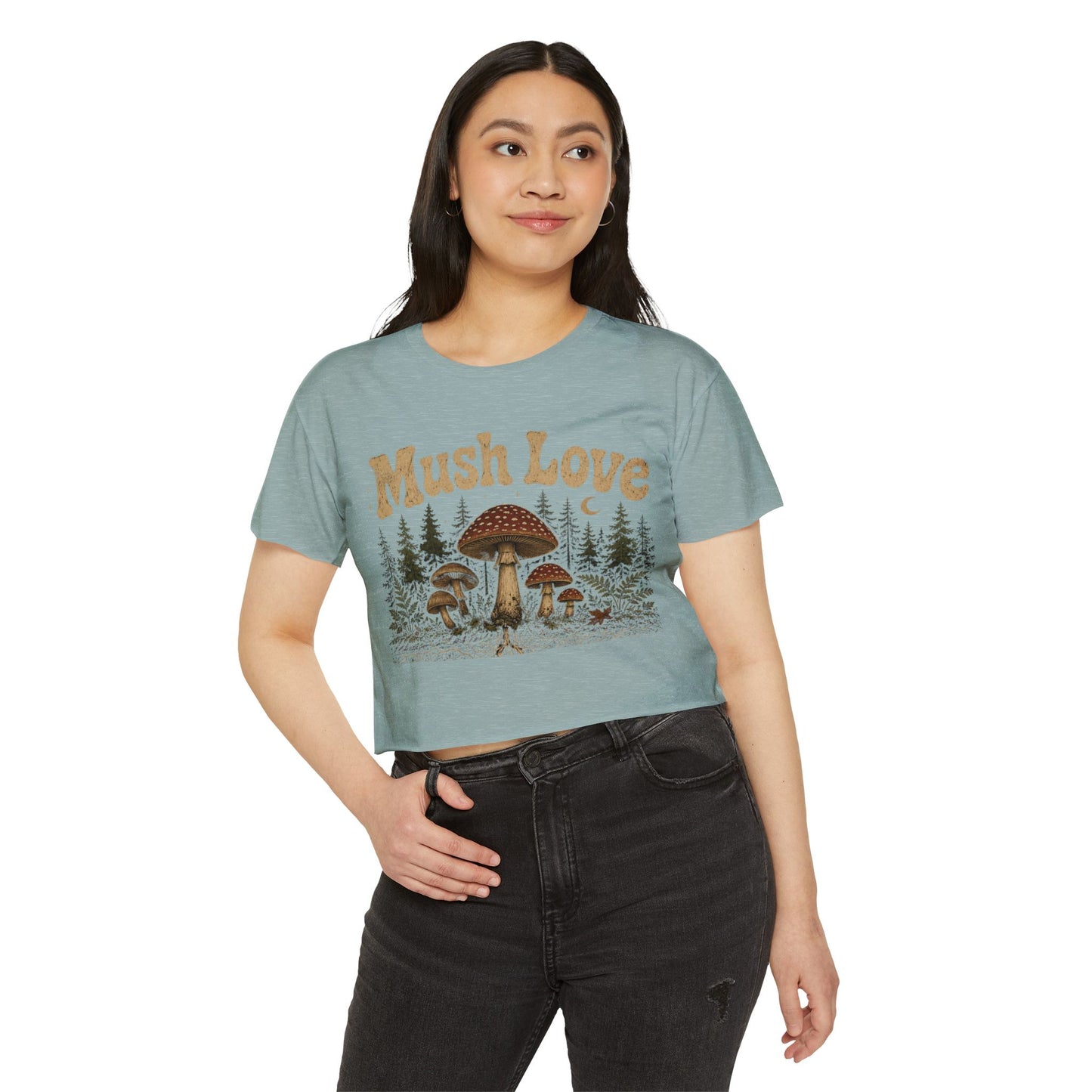 Mush Love Crop Top - Mushroom Graphic Tee for Women