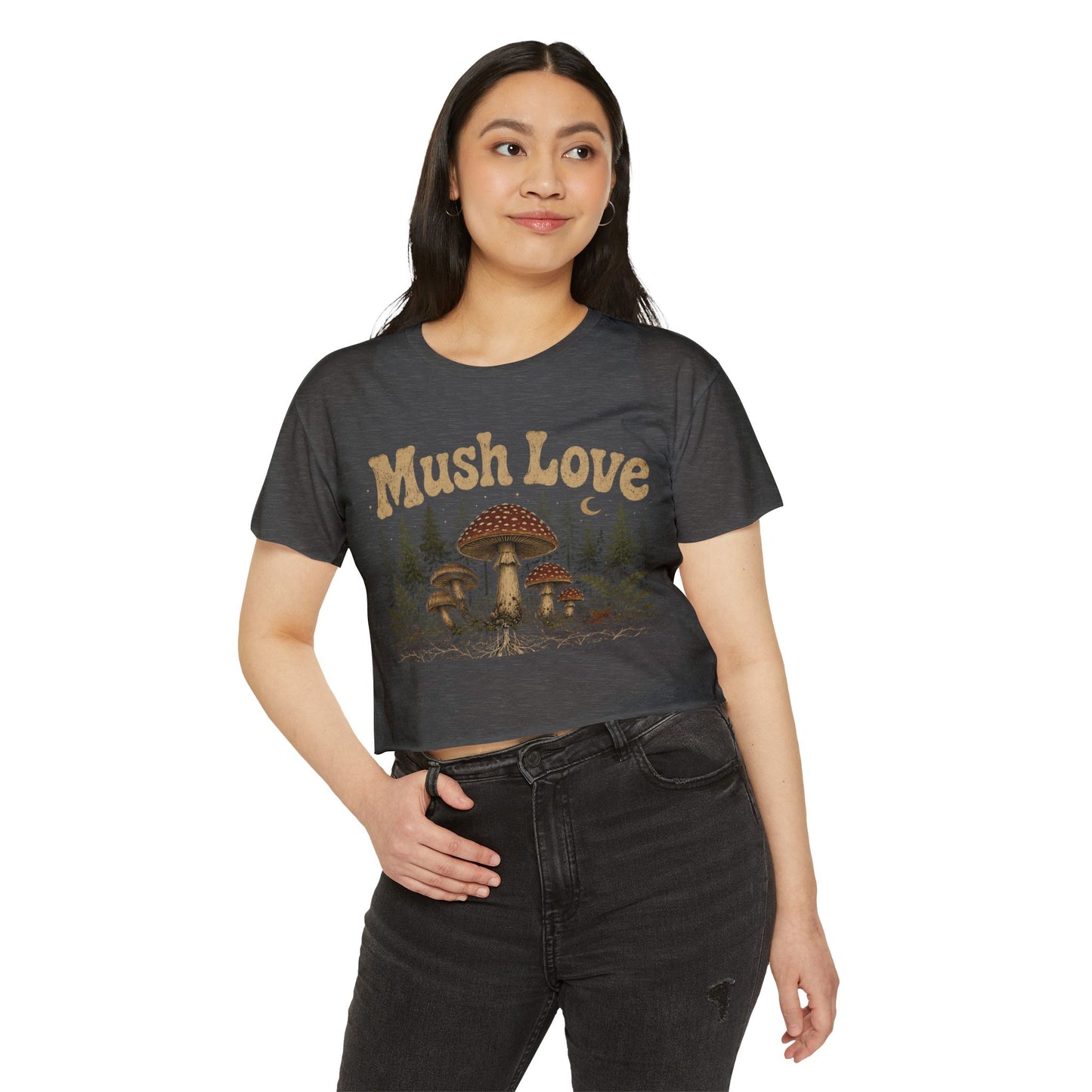 Mush Love Crop Top - Mushroom Graphic Tee for Women