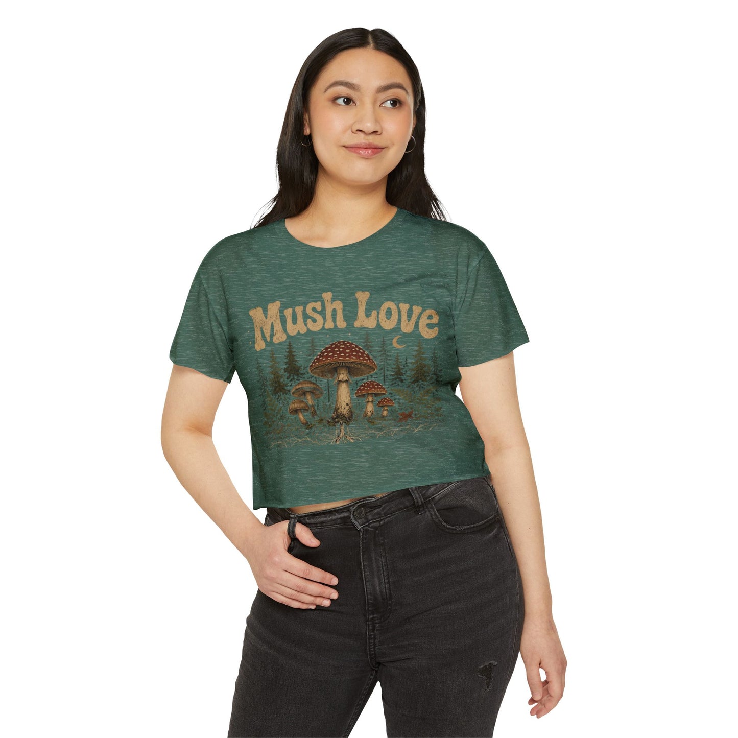 Mush Love Crop Top - Mushroom Graphic Tee for Women